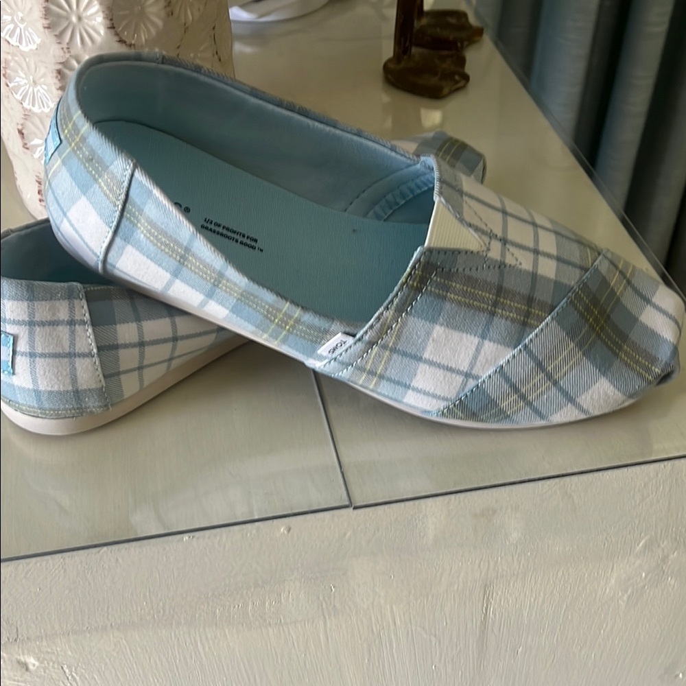 TOMS Plaid Slip-On Canvas Shoes - Blue